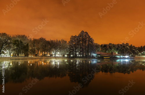 Winter evening in the park from Craiova, Romania