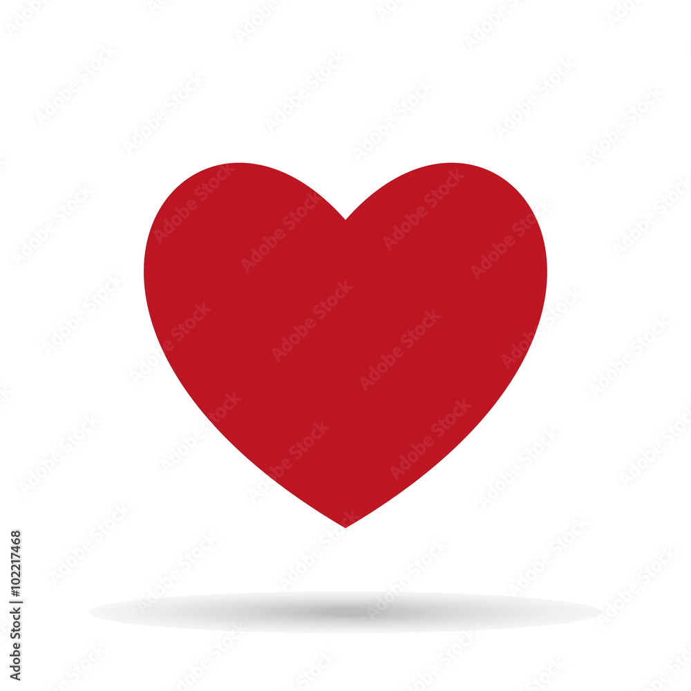 red heart with shadow on white background, love