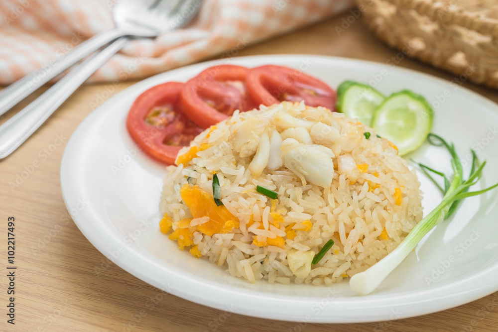 Fried rice with crab and vegetables, Thai food