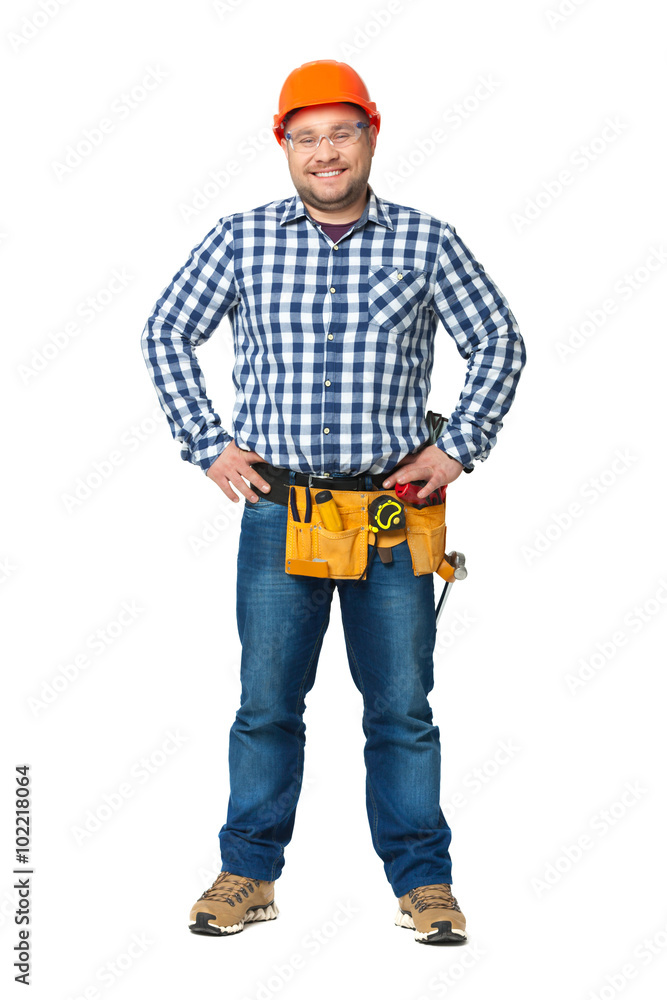 Portrait of construction builder isolated on white. Portrait of construction builder isolated on white.