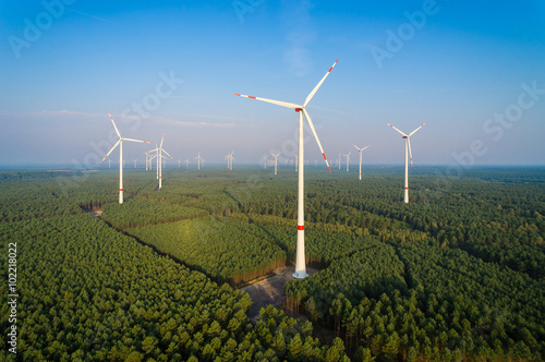 Panorama eines Windparks im Wald