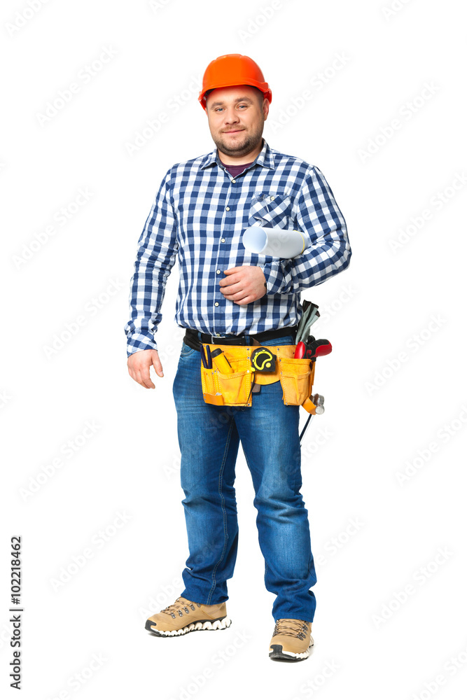 Portrait of construction builder isolated on white. Portrait of construction builder isolated on white.