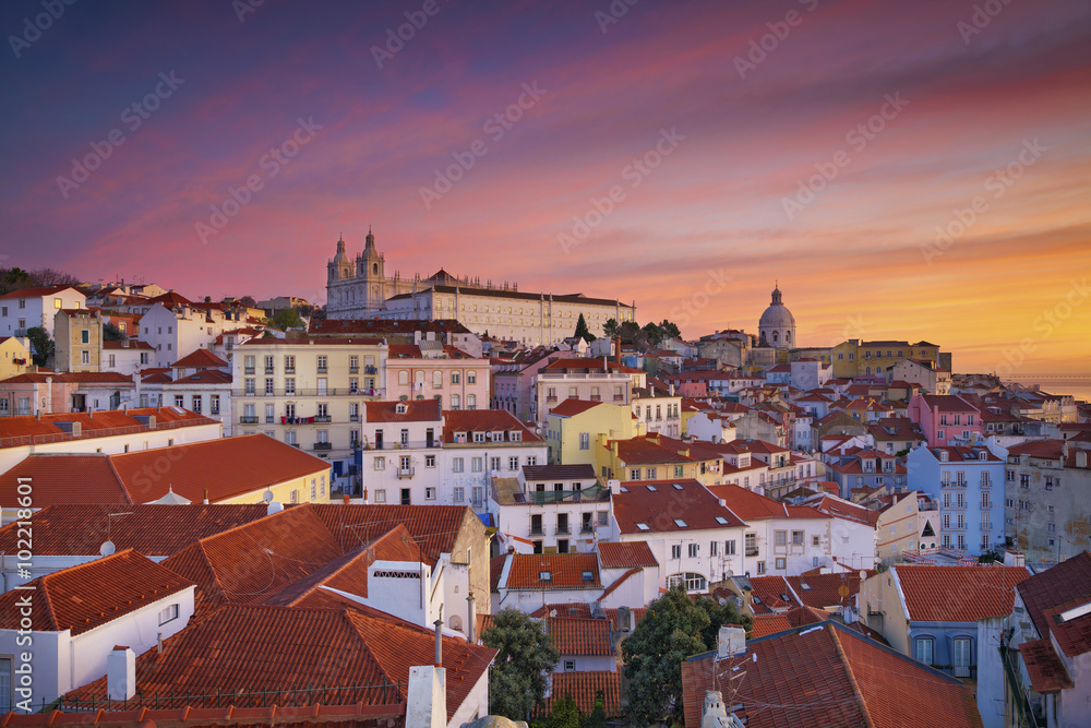 Lisbon. Image of Lisbon, Portugal during dramatic sunrise.