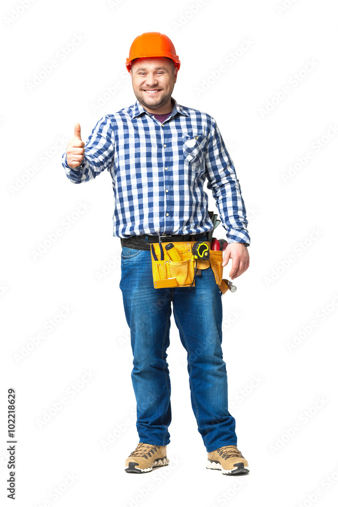 Portrait of construction builder isolated on white. Portrait of construction builder isolated on white.