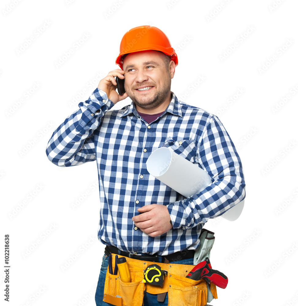 Portrait of construction builder isolated on white. Portrait of construction builder isolated on white.