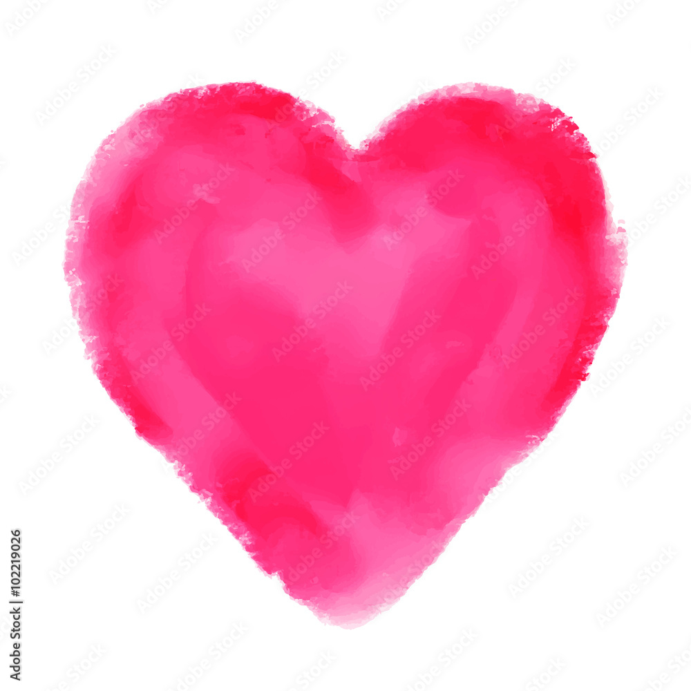 Watercolor red heart isolated on white background