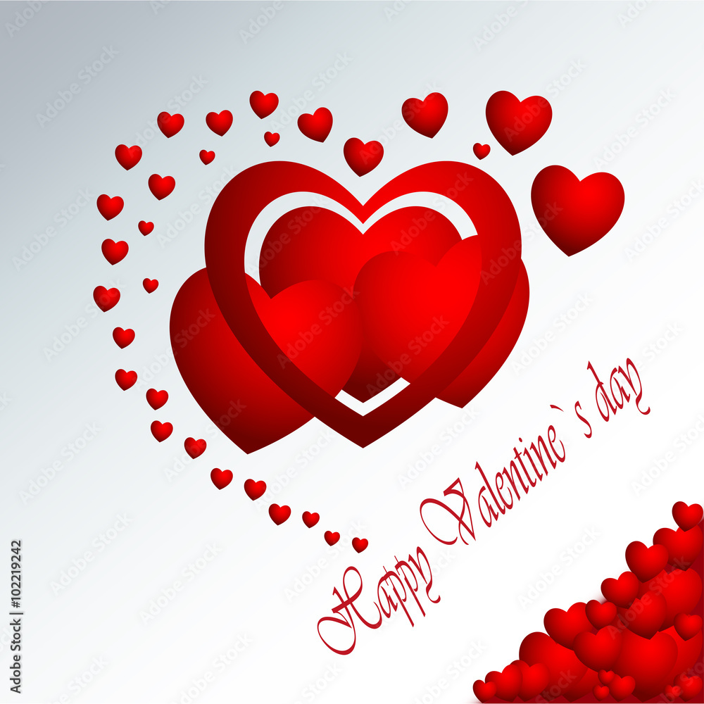 Happy Valentine's Day with hearts, greetings, white background