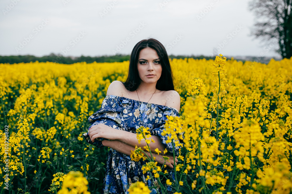 Spring walk girl in a beautiful cherry orchard Spring walk girl in a beautiful cherry orchard