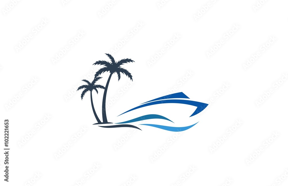 boat travel beach holiday logo