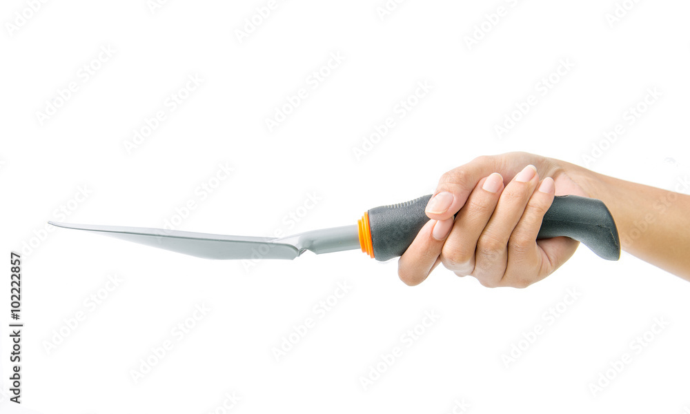 Hand with Garden tool instument on white background Hand with Garden tool instument on white background
