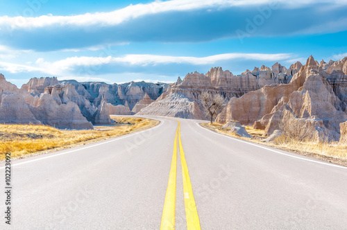 Badlands Loop Road in Badlands National Park in South Dakota, US