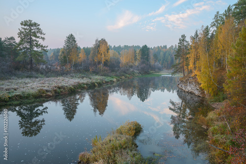 Frosty autumn morning on the river