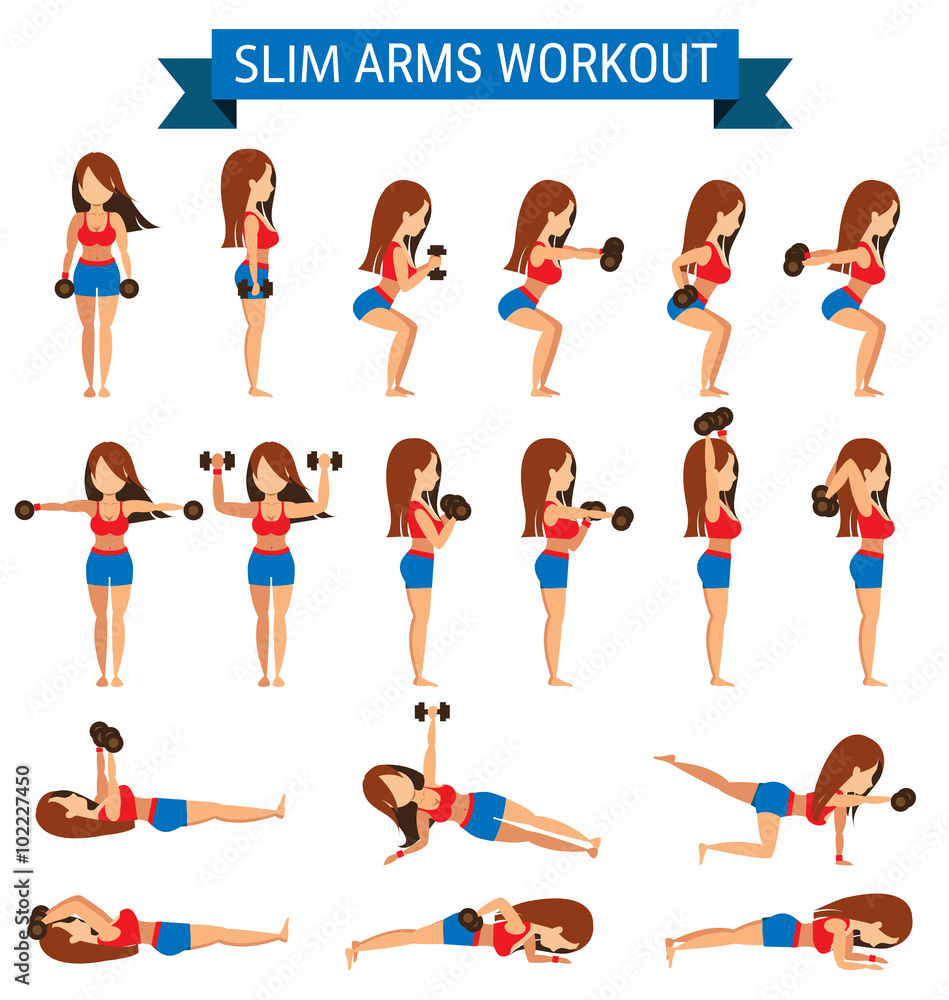 Set of cardio exercise for slim arms workout or weight training