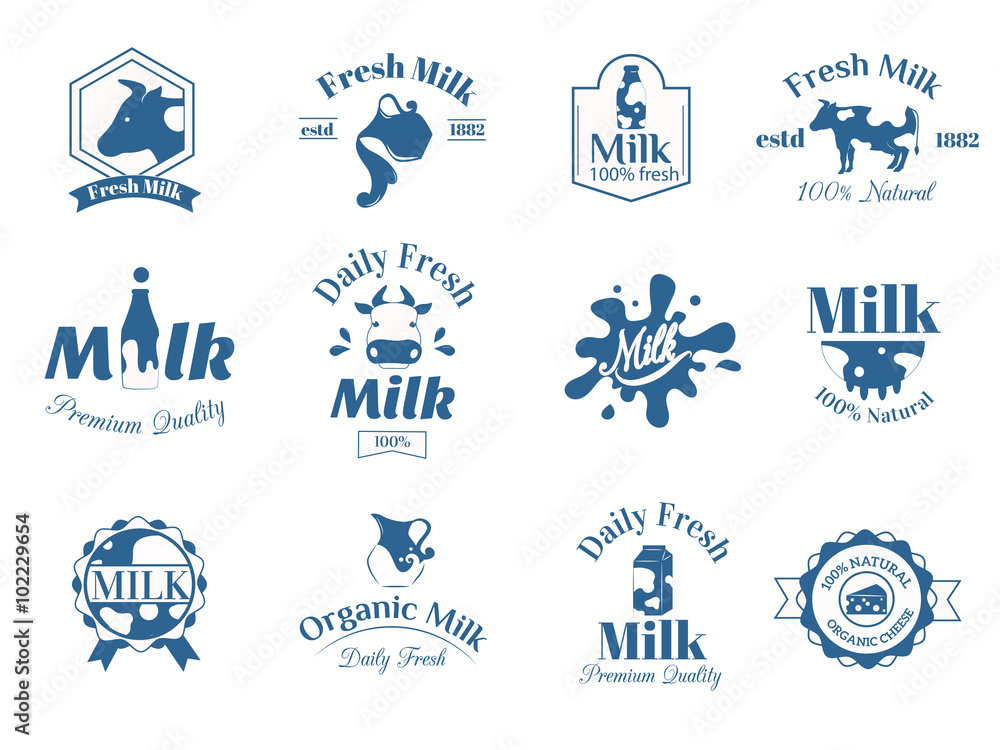 Milk label logo badges collection vector icons