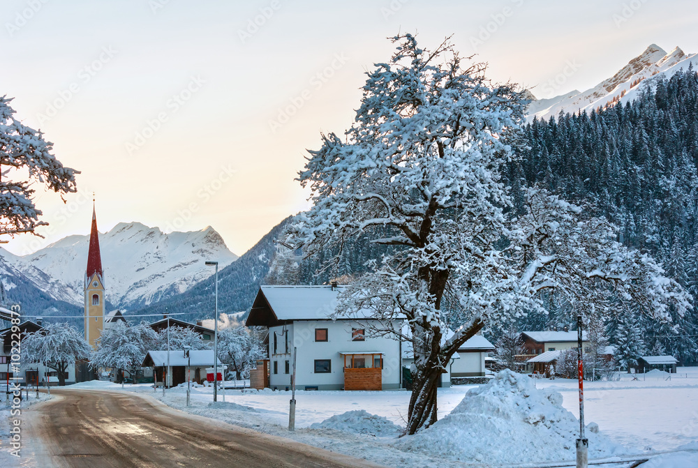 Winter mountain village