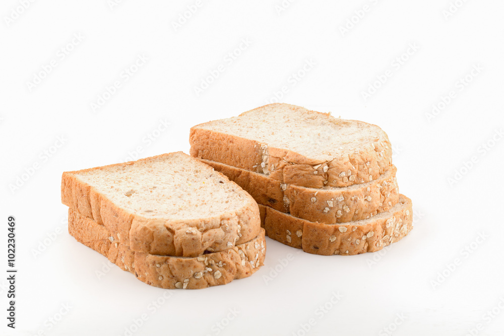 slice whole grain bread on white background. slice whole grain bread on white background.