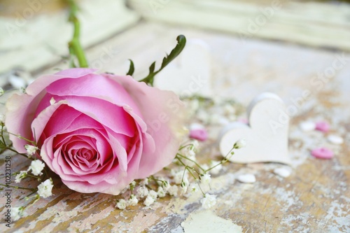 Grußkarte - rosa Rose mit Herz