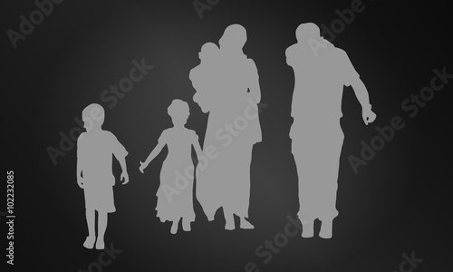 Silhouette von Flüchtlingen - Schwarz