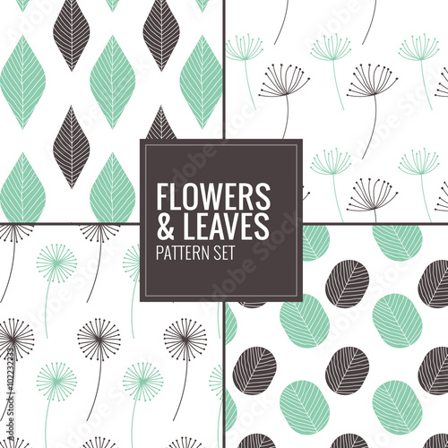 Set of flowers and leaves pattern vector illustration.