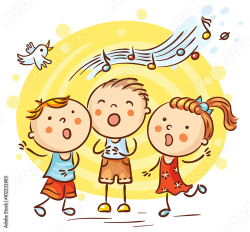 Children Singing Songs, Colorful Cartoon