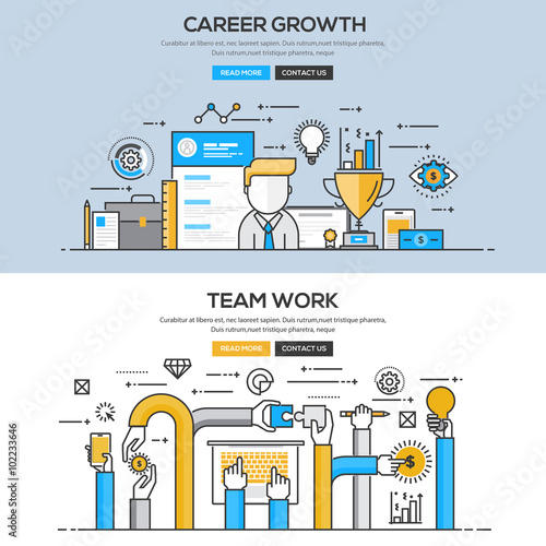 Flat design line concept - Career and Team Work
