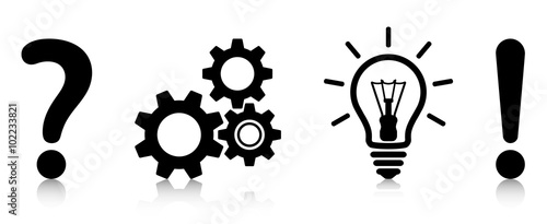 Problem Solving Process – Set of black icons with reflection