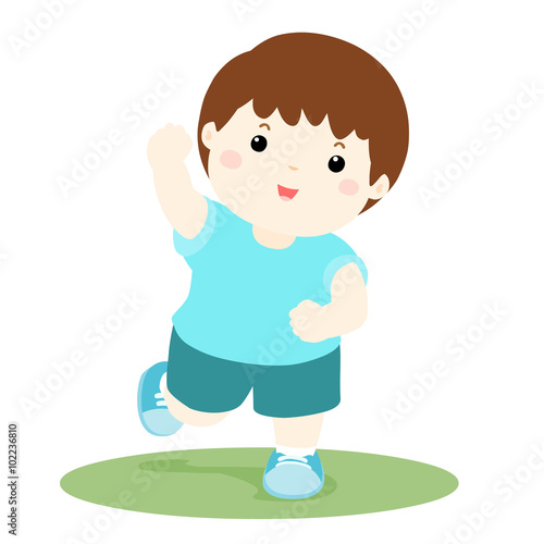 Vector illustration of a healthy happy boy running ,cartoon