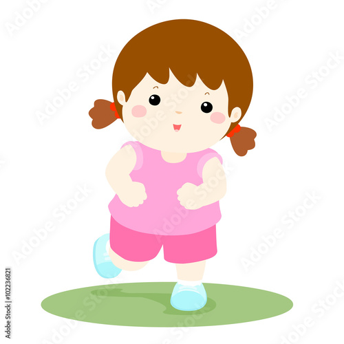 Vector illustration of a healthy happy girl running ,cartoon