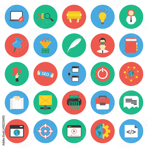 SEO, promotion, marketing, marketer 25 flat icons set for web