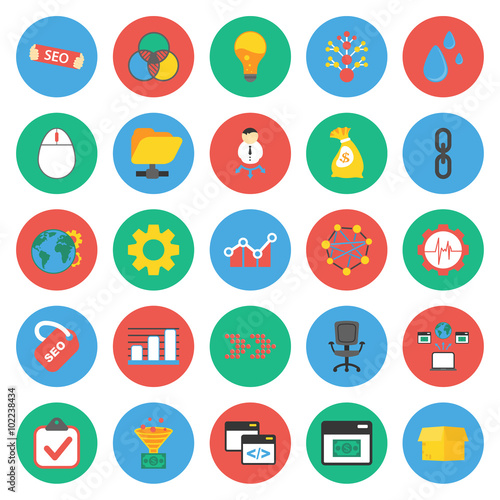 SEO, promotion, marketing, marketer 25 flat icons set for web