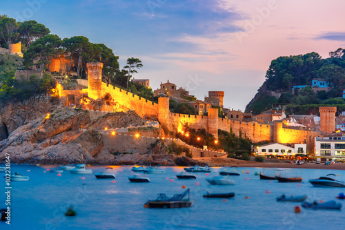 Photography Fortress in the evening in Tossa de Mar on Costa Brava, Catalunya, Spain