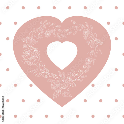 Valentines day  wedding illustration with heart from flowers