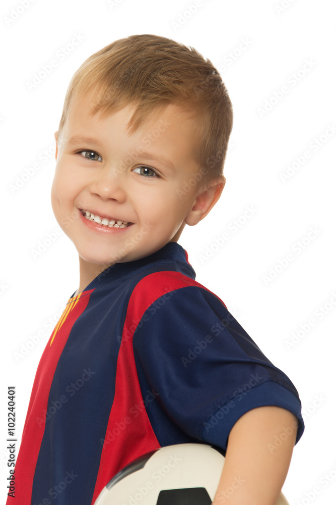 Smiling widely a small player . Closeup - Isolated on white background Smiling widely a small player . Closeup - Isolated on white background