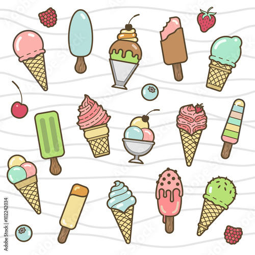 Vector icon set of yummy colored ice cream