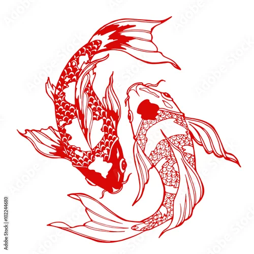 Obraz koi fish; ying yang symbol