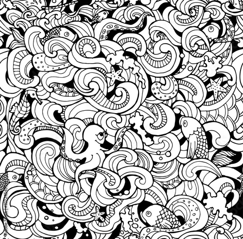 seamless pattern with waves and sea elements