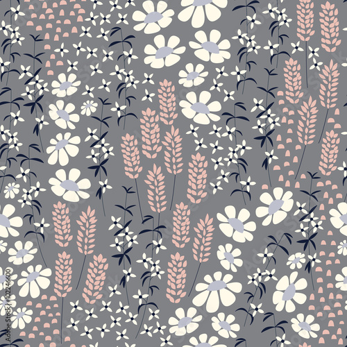 Fototapeta Naklejka Na Ścianę i Meble -  Seamless pattern design with hand drawn flowers and floral eleme
