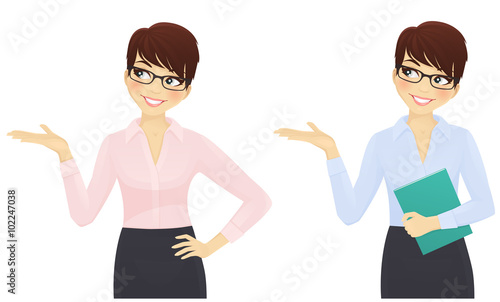 Elegant business woman showing looking up