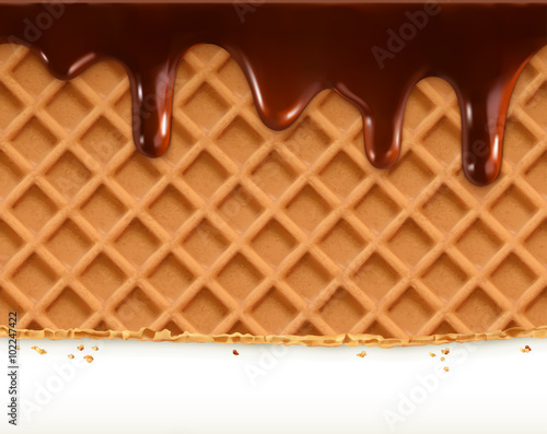 Waffles and chocolate, vector seamless horizontal pattern