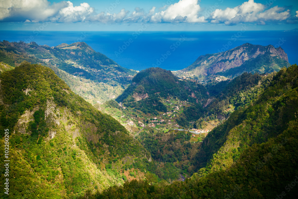 Atlantic ocean and hills of Madeira