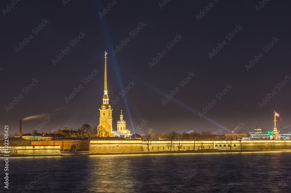 Night view on Peter and Paul fortress in Saint-Petersburg