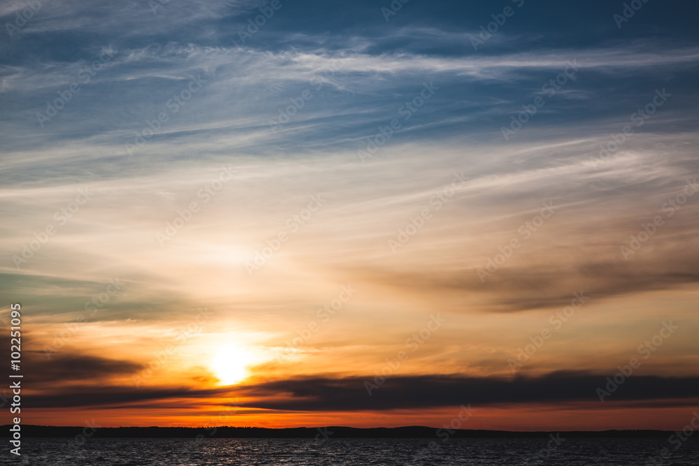 Calm sunset and clouds over lake Calm sunset and clouds over lake