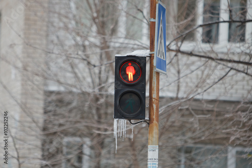 red traffic light icicles