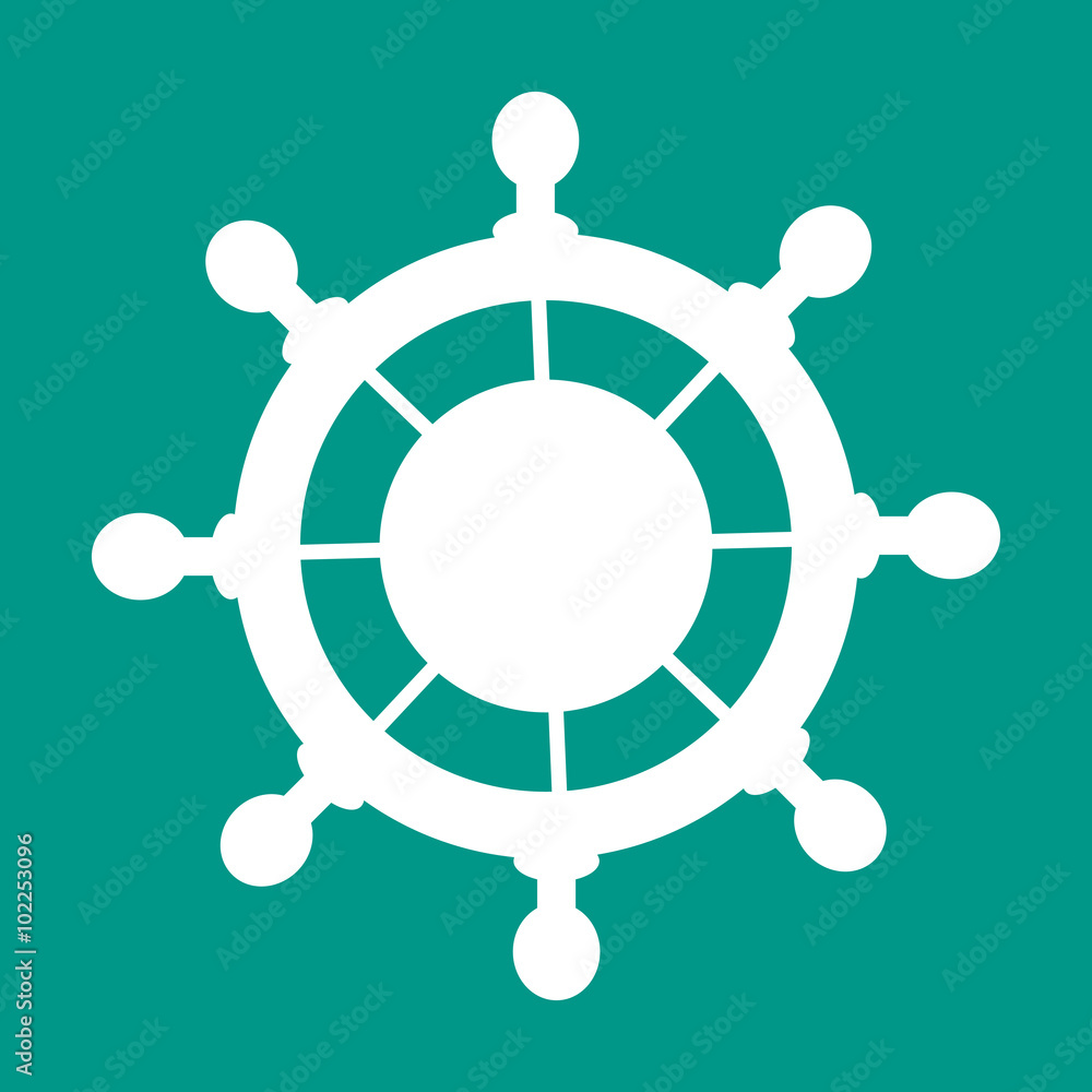 Stylized icon of steering wheel in white on a colored background Stylized icon of steering wheel in white on a colored background