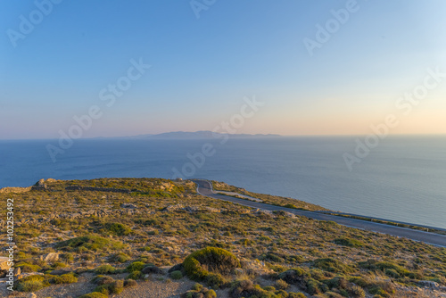 Panoramic view of the greek countryside in Mykonos, Greece.