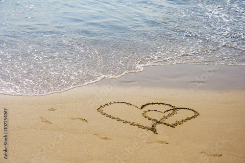 Sand hearts couple at the beach