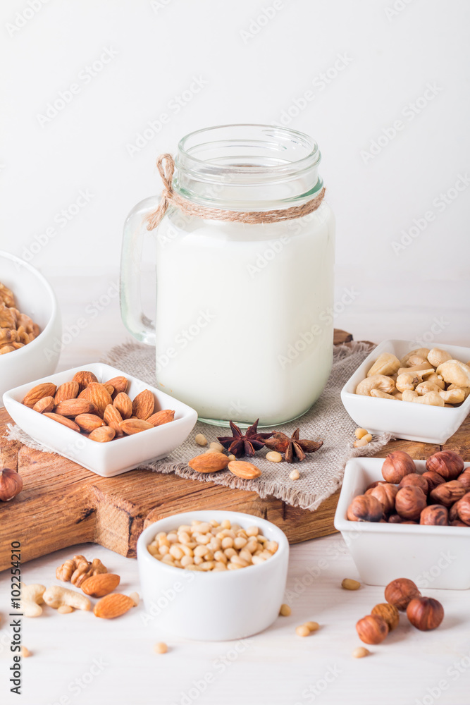 Vegan milk from nuts in glass jar Vegan milk from nuts in glass jar