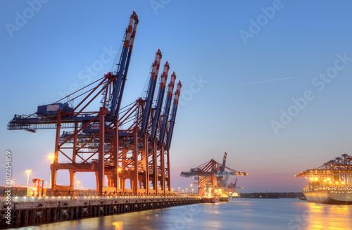 Empty Container Terminal in Hamburg, Germany. Night shot. 