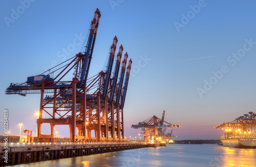 Empty Container Terminal in Hamburg  Germany. Night shot. 
