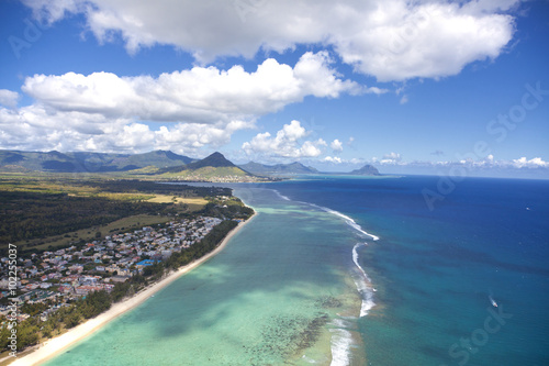 Helicopter flight over the island of Mauritius